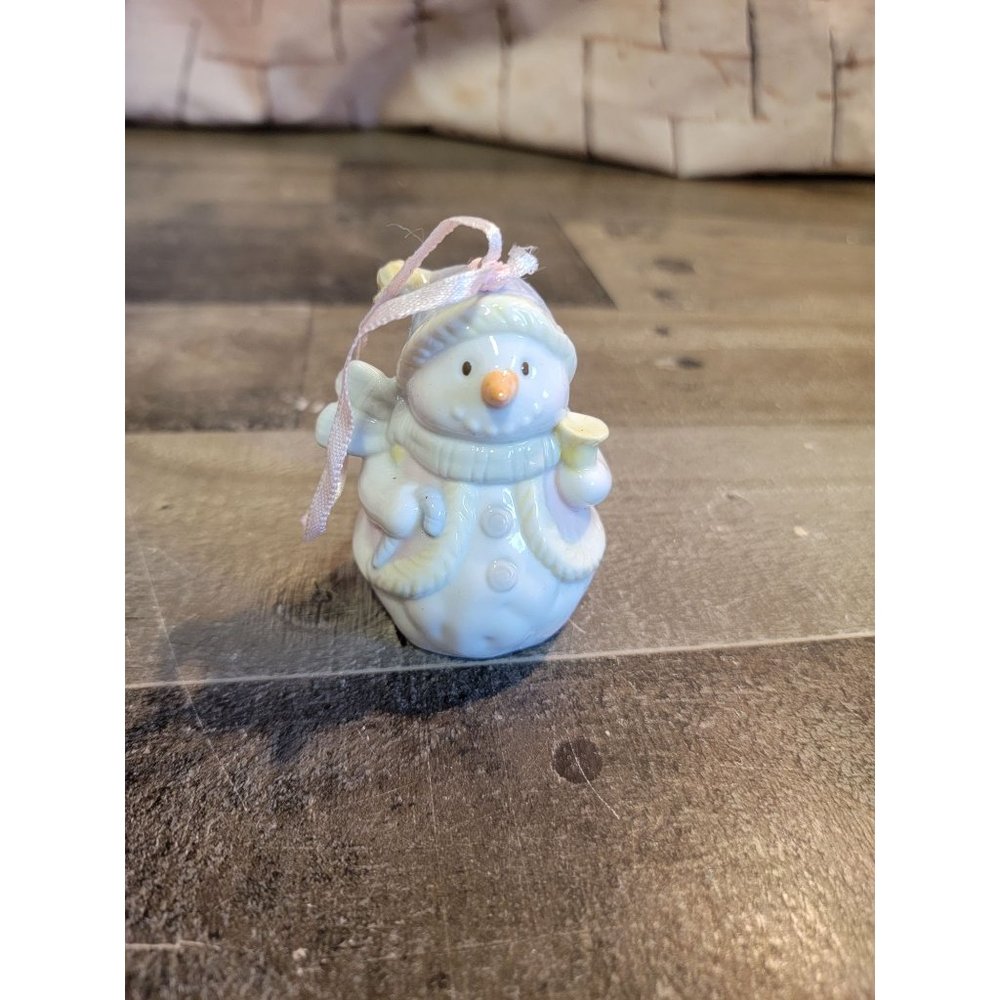 White ceramic snowman candy‎ cane Bell scarf ornament decor Xmas